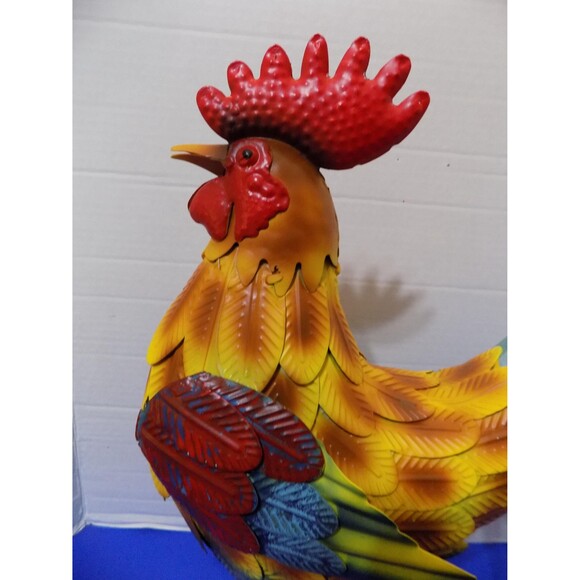 New Metal Rooster Chicken Figurine Sculpture Home Decor Country Rustic Farm - Picture 4 of 4